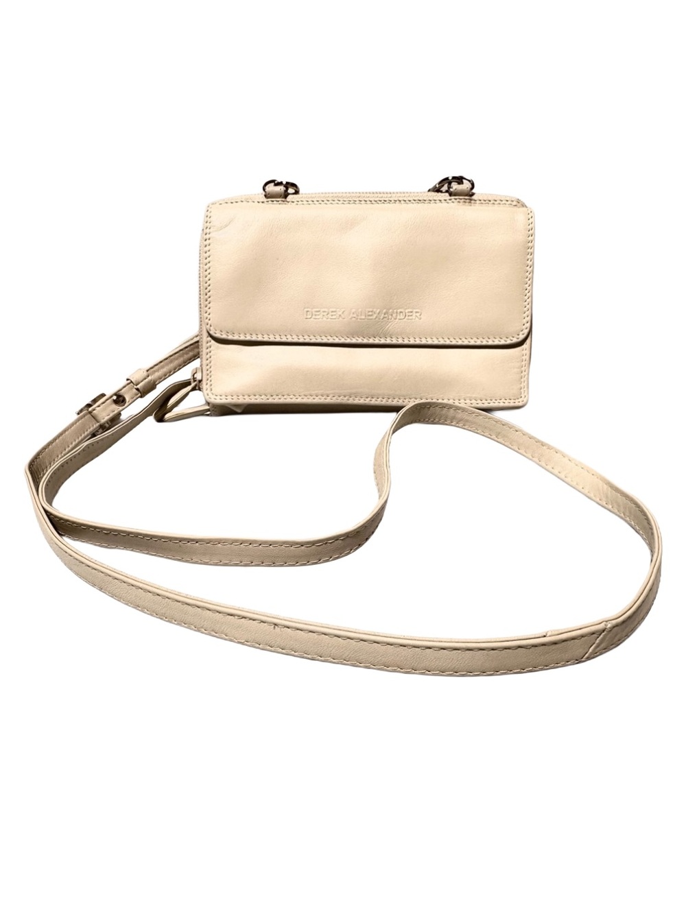 DEREK ALEXANDER Cream Leather Wallet Crossbody Minimalist Quiet Luxury